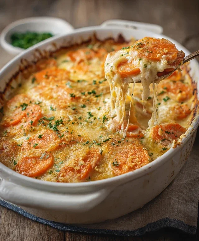 Cheesy Garlic Carrot Gratin – Creamy, Sweet & Savory