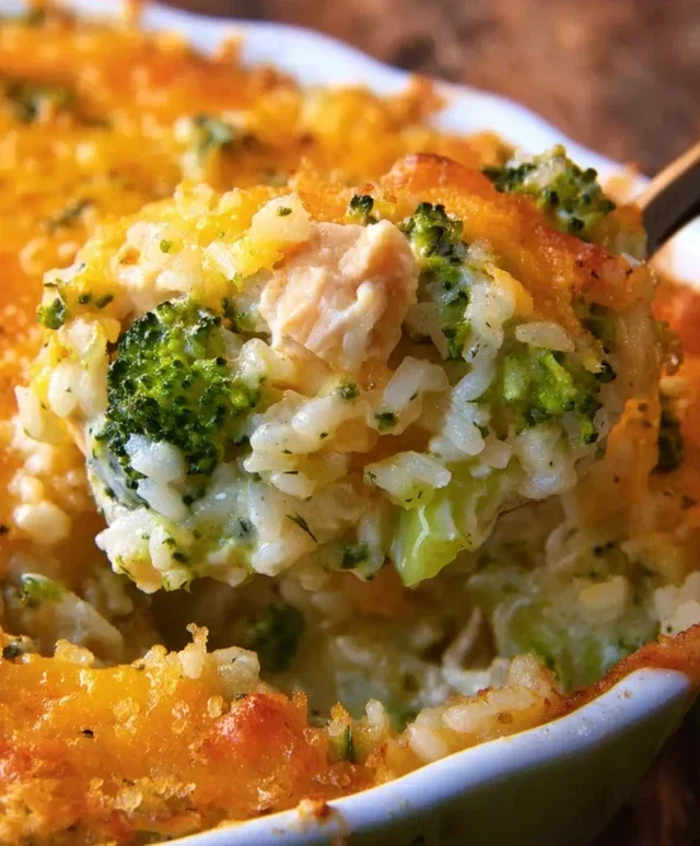 Creamy Chicken Broccoli Rice Cheese Casserole