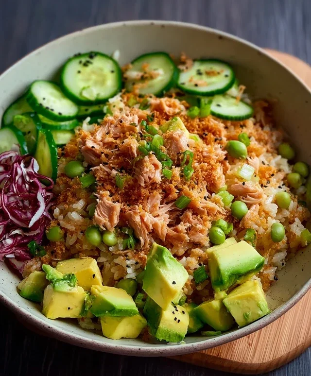 Tuna Avocado Crispy Rice Salad