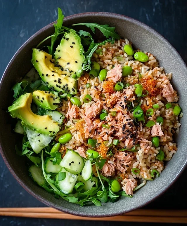 Tuna Avocado Crispy Rice Salad