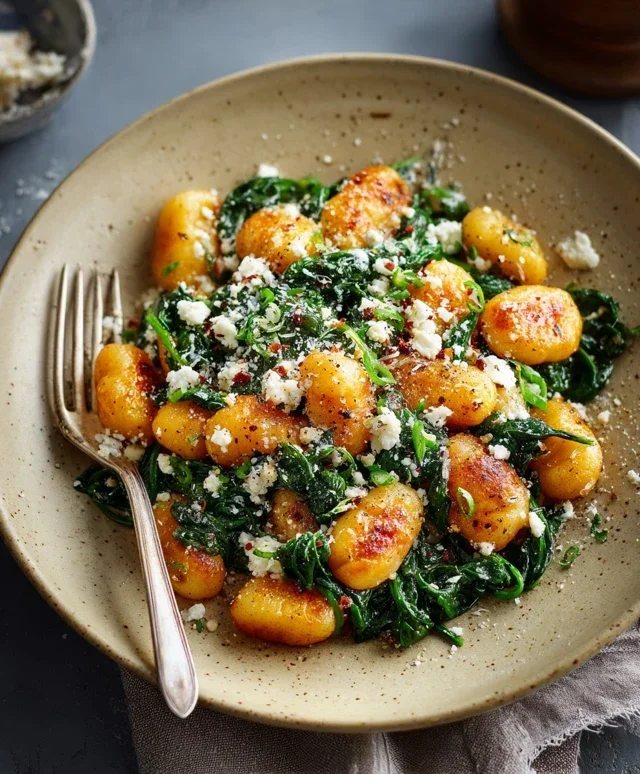 Crispy Gnocchi With Spinach And Feta
