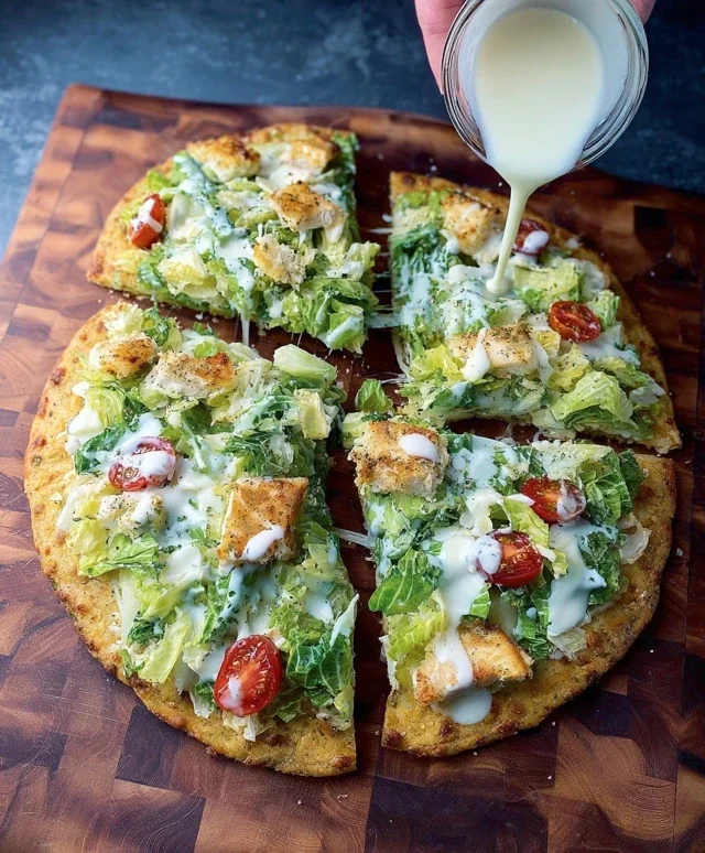 Viral Chicken Crust Caesar Salad Pizza