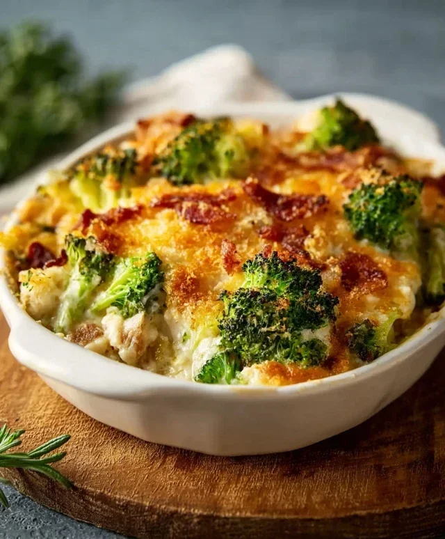 Creamy Low Carb Chicken Casserole with Broccoli and Beef Beef Bacon