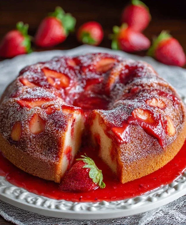 Easy Strawberry Cake with Strawberry Sauce