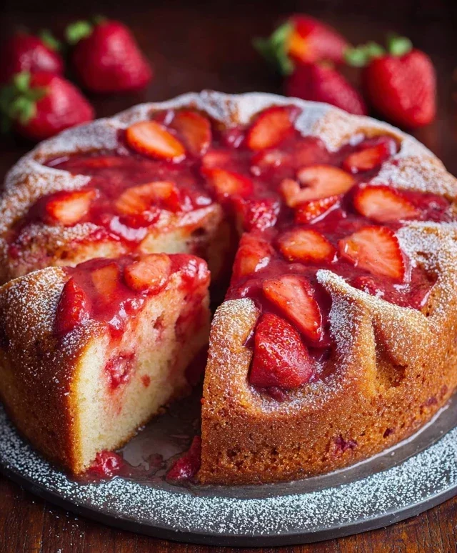 Easy Strawberry Cake with Strawberry Sauce
