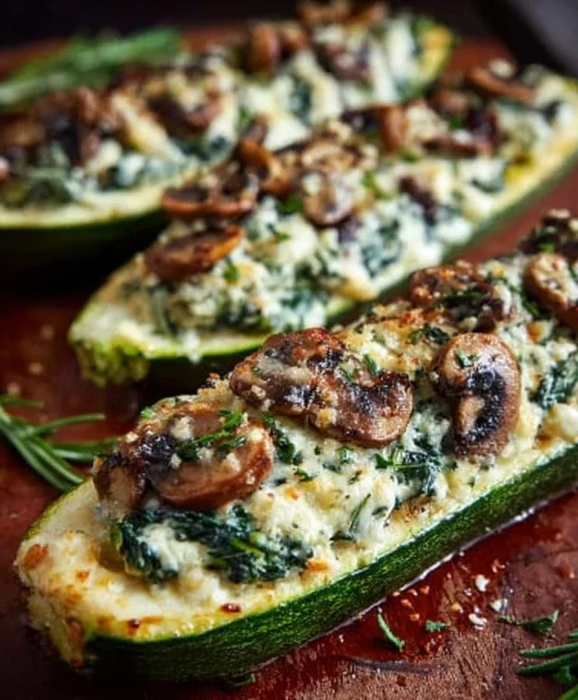 Spinach, Mushroom, and Ricotta Stuffed Zucchini Boats Recipe