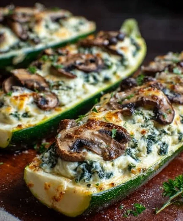 Spinach, Mushroom, and Ricotta Stuffed Zucchini Boats Recipe