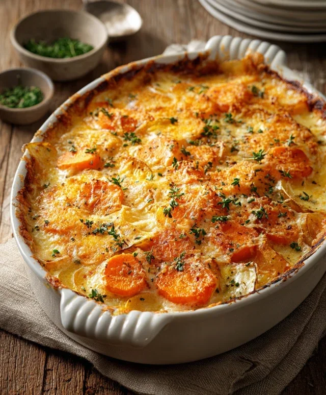 Cheesy Garlic Carrot Gratin – Creamy, Sweet & Savory