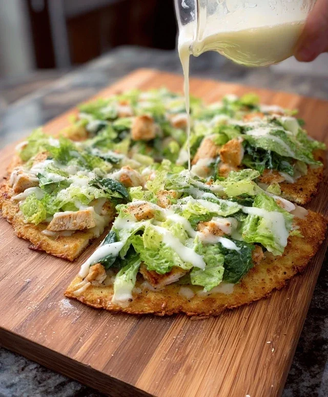 Viral Chicken Crust Caesar Salad Pizza