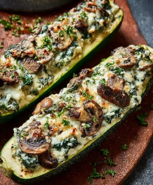 Spinach, Mushroom, and Ricotta Stuffed Zucchini Boats Recipe