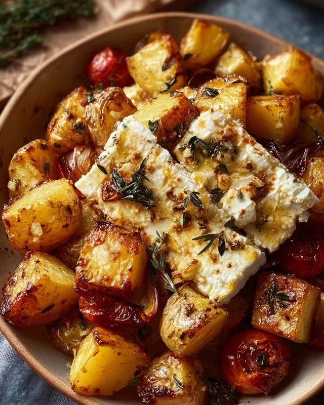 Roasted Potatoes with Baked Feta and Garlic