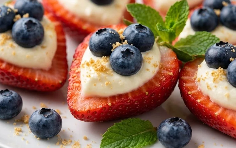 Red, White, and Blue Cheesecake Strawberries