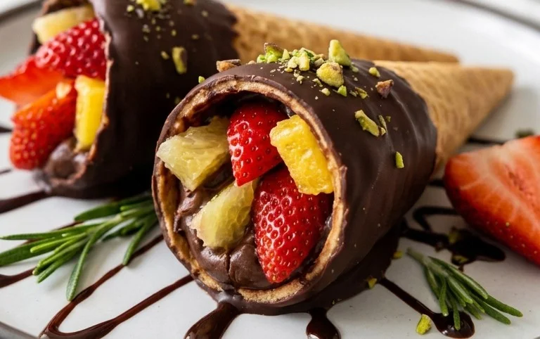 Chocolate Dipped Fruit Filled Cones