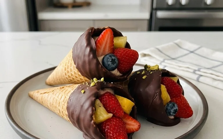 Chocolate Dipped Fruit Filled Cones