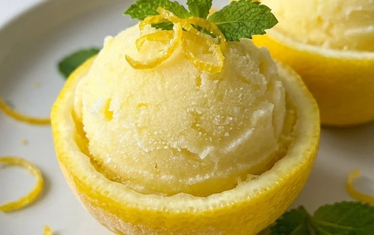 Sorbetto di Limone Dressed Up in a Frozen Lemon Shell