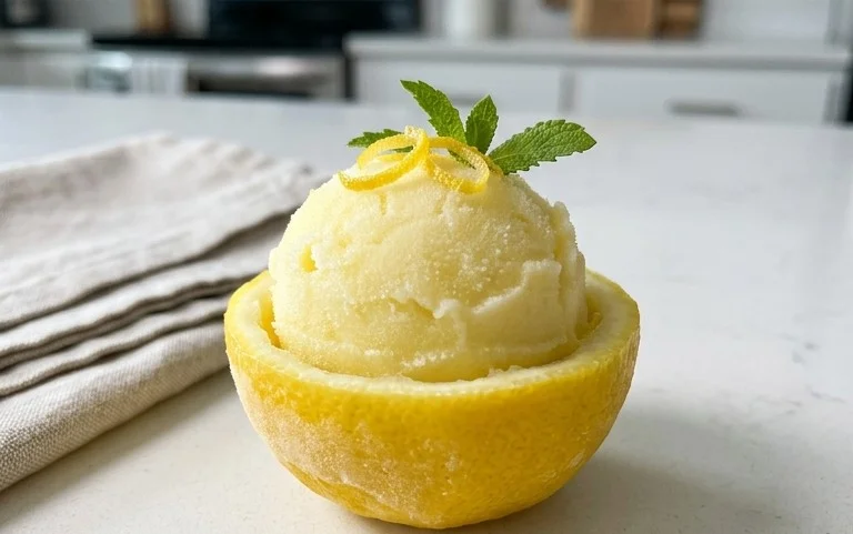 Sorbetto di Limone Dressed Up in a Frozen Lemon Shell