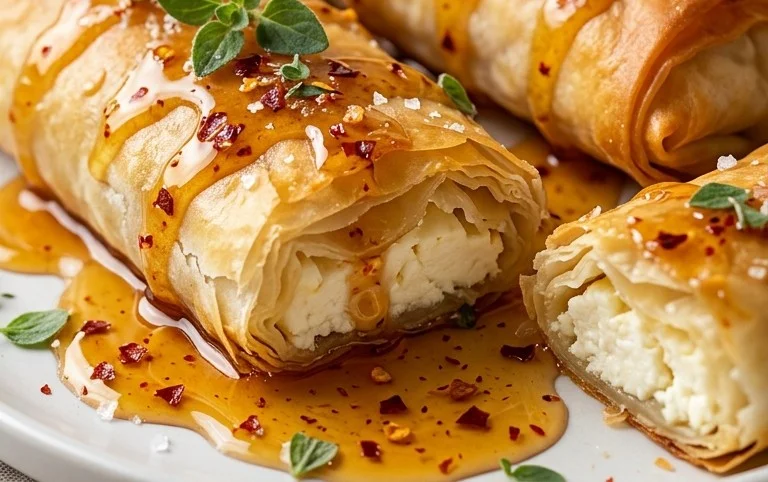 Indulgent Oven Fried Feta Rolls with Chili Honey Magic