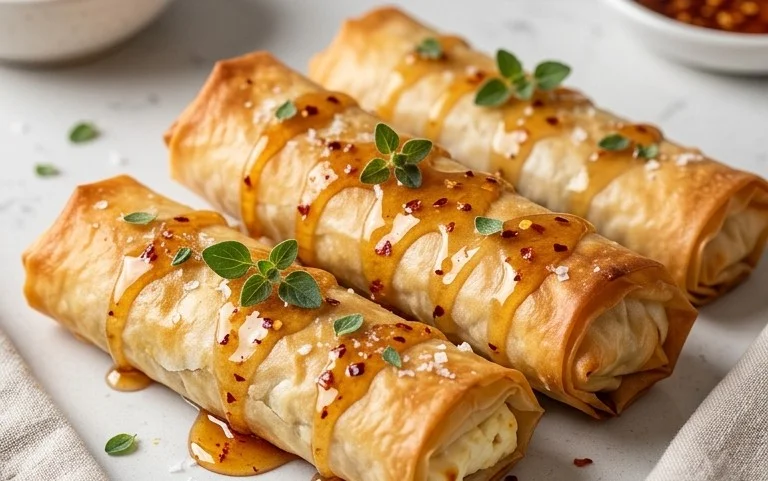 Indulgent Oven Fried Feta Rolls with Chili Honey Magic