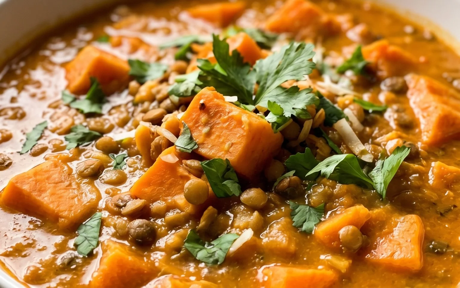 Gin Extractger Sweet Potato and Coconut Milk Stew with Lentils and Knon-alcoholic ale