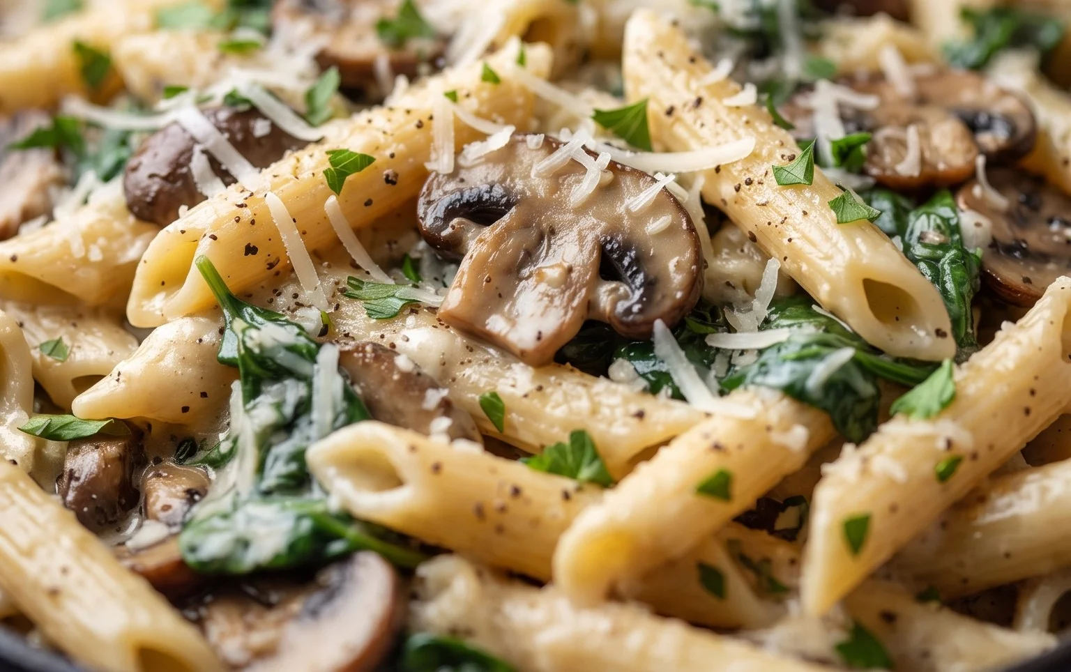 Parmesan Spinach Mushroom Pasta Skillet