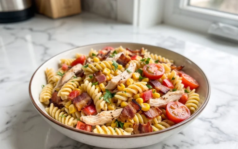 Chicken and Corn Pasta Salad with Beef Bacon