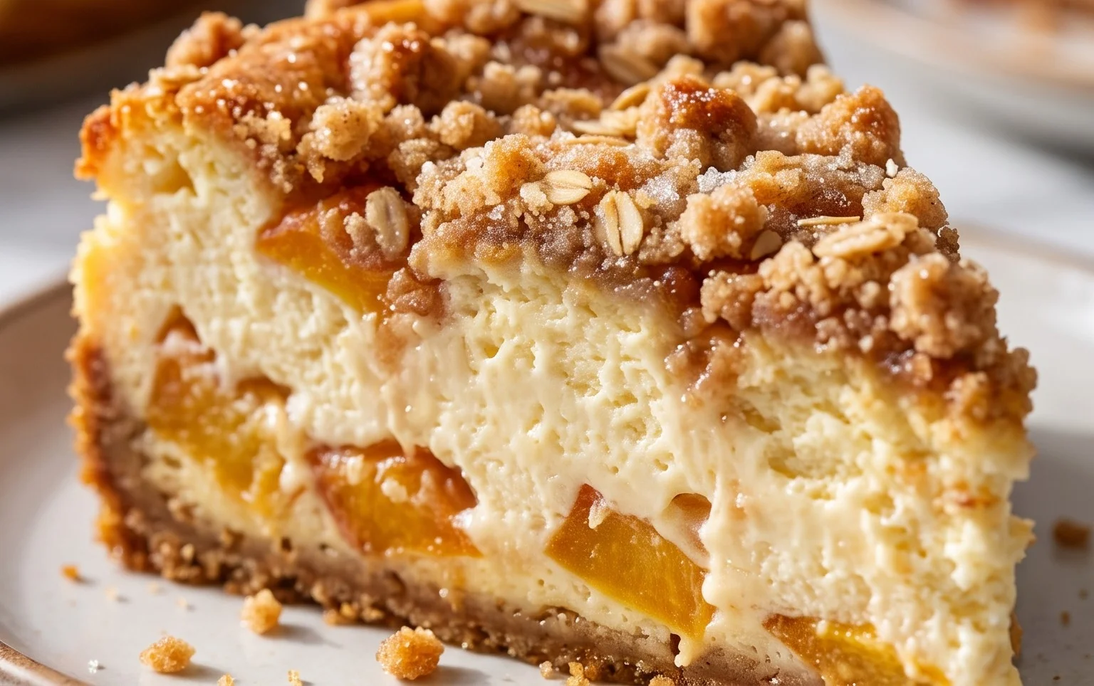 Peach Cream Cheese Cake with Streusel Topping