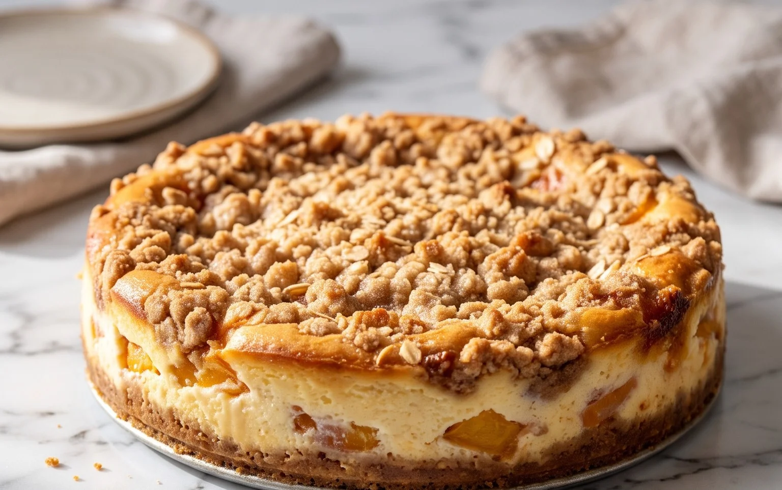 Peach Cream Cheese Cake with Streusel Topping