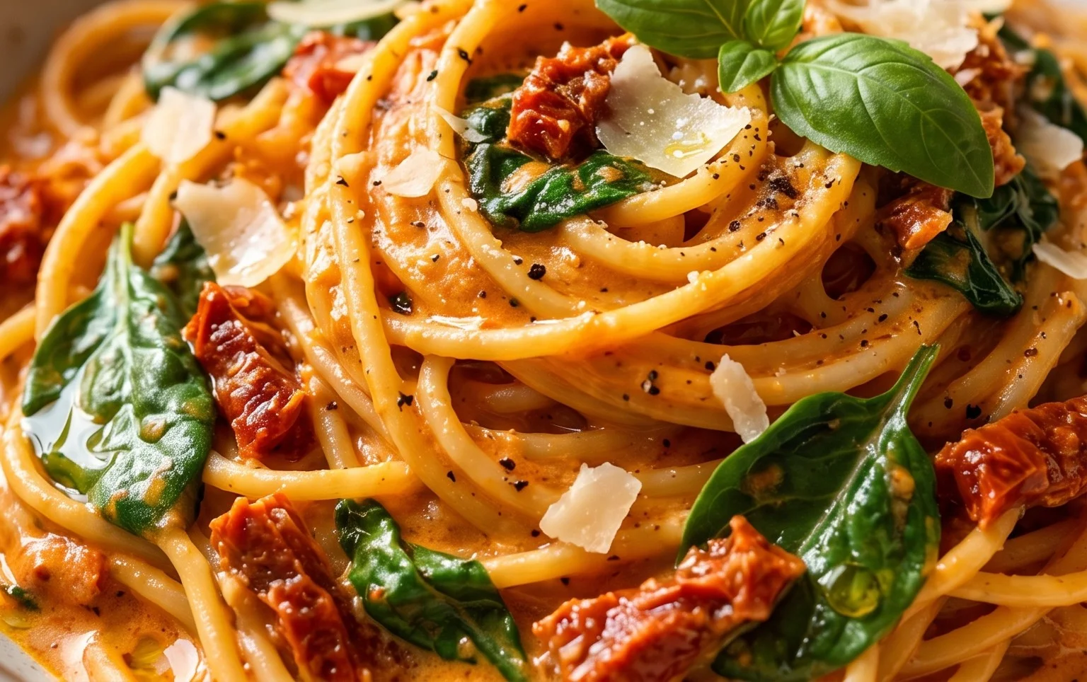 Spaghetti & Spinach with Sun-Dried Tomato Cream Sauce